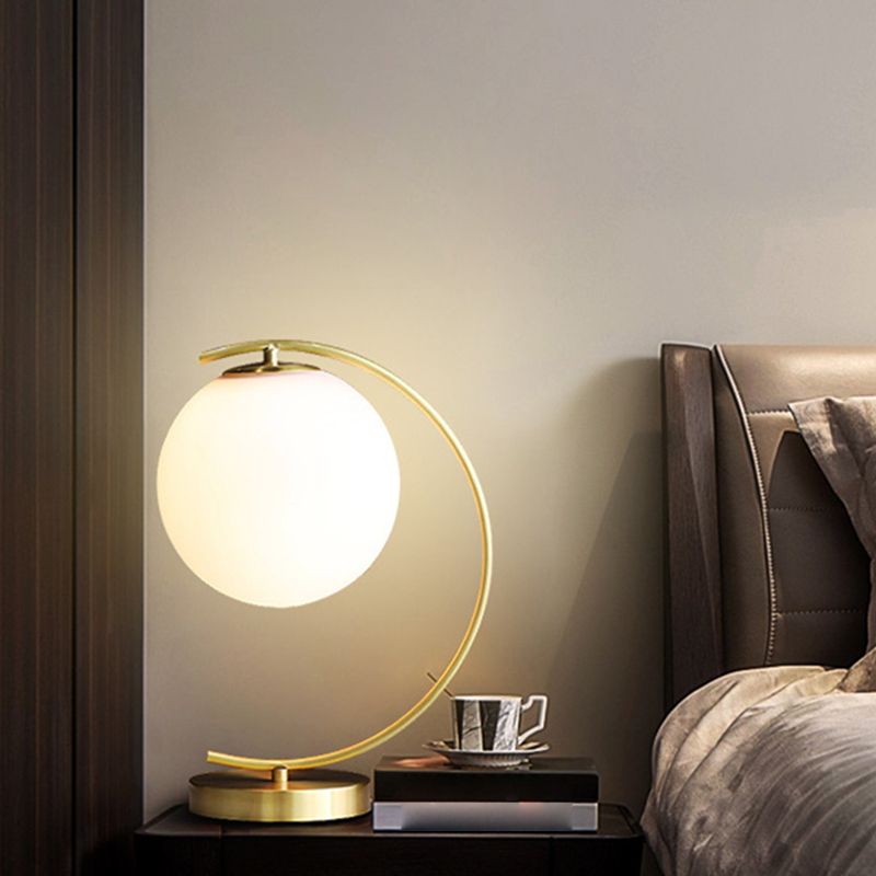 Modern Night Table Lamps 1-Light Bedroom Globe Nightstand Lights with White Glass Shade