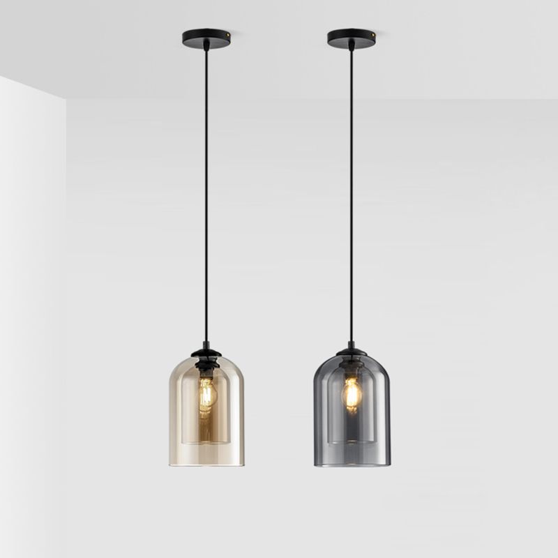 Glass Cylindrical Shape Ceiling Light Dinging Room Bedroom 1 Light Modern Hanging Light