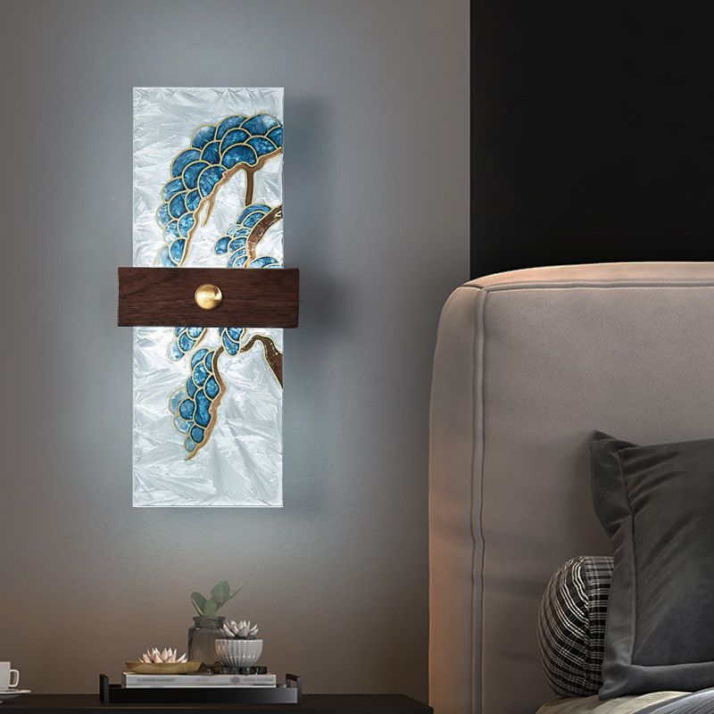 1-Light Wooden Wall Sconce Modern Simple Wall Mount Lamp with Acrylic Shade for Bedroom