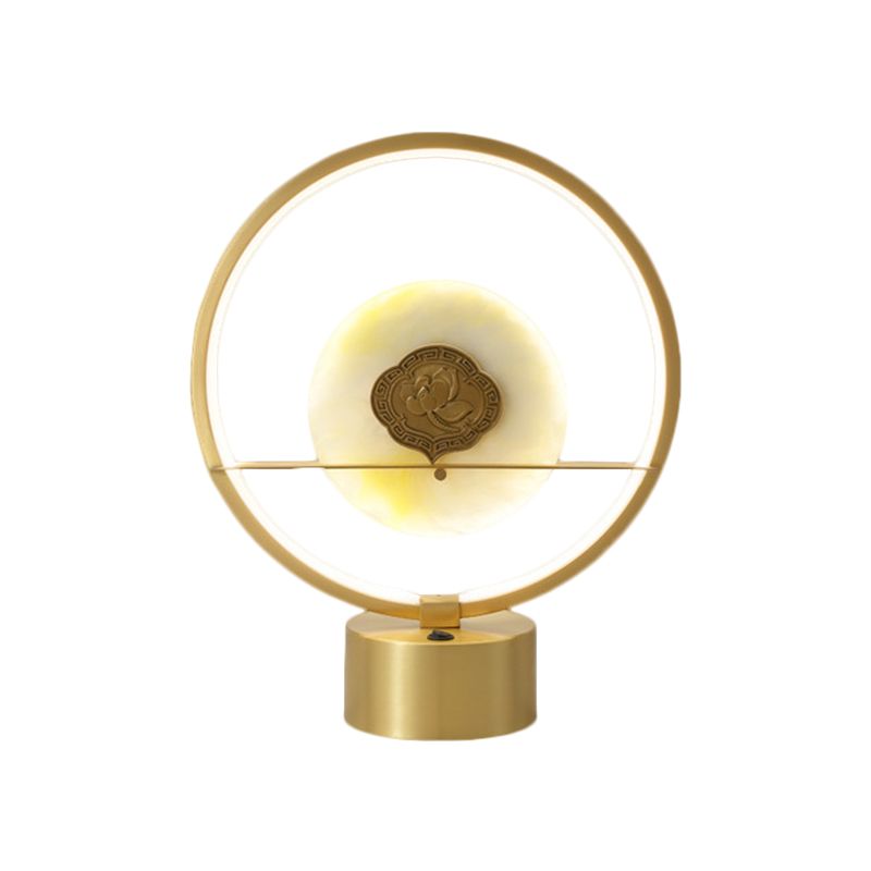 Éclairage de table de chevet à LED métallique à LED métallique Nordic Light avec jadéite rond à l'intérieur en or