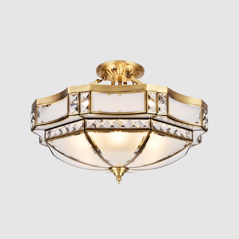 Glass Semi Flush Mount Light Fixture Simplistic Inverted Semi Flush Light Fixture in Brass