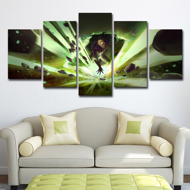 Wizard Wall Art Decor Kids Magic Game Character Canvas Print in Green for Boys Room