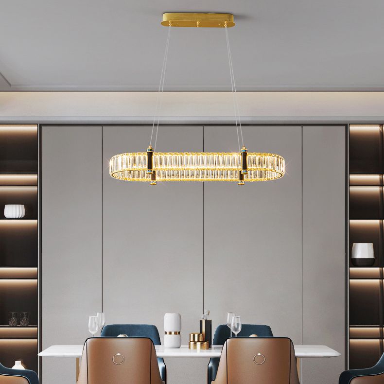 Contemporary Island Light Fixtures Oval Hanging Lamp with Crystal for Dining Room