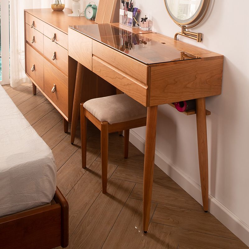 Wood and Glass Makeup Vanity Set With Mirror Standing Vanity Table