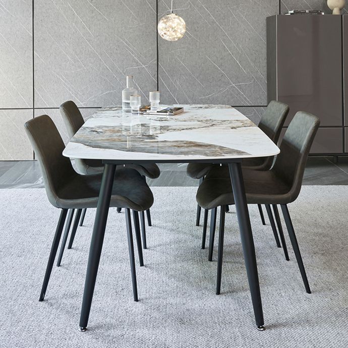 Industrial Sintered Stone Dining Table 4 Legs Carbon Steel Base Rectangle Table for Home