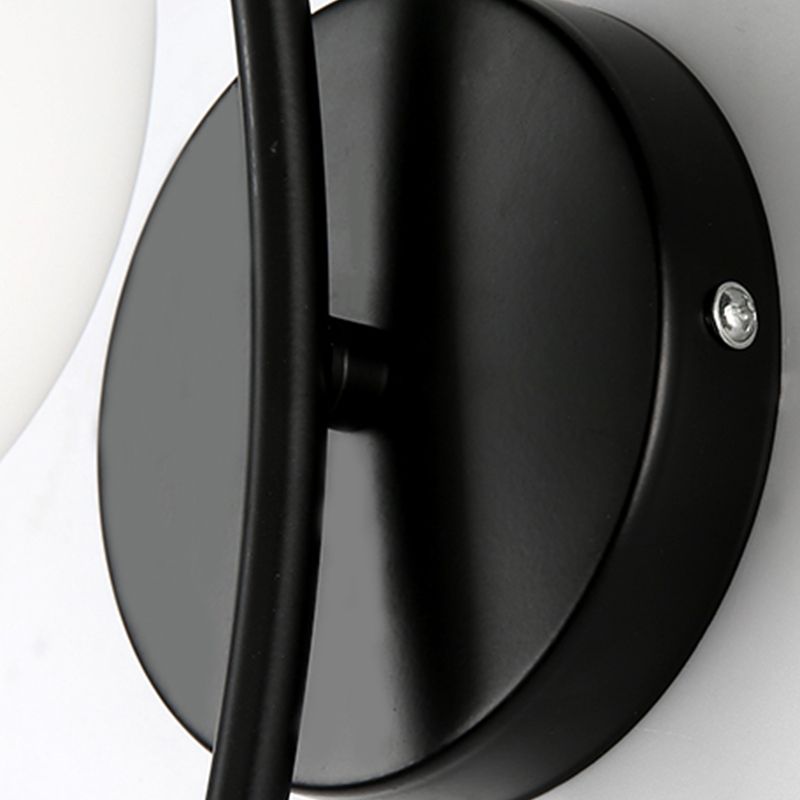 Black Domed Wall Lamp Modern 1-Light White Glass Wall Mounted Light for Stairs