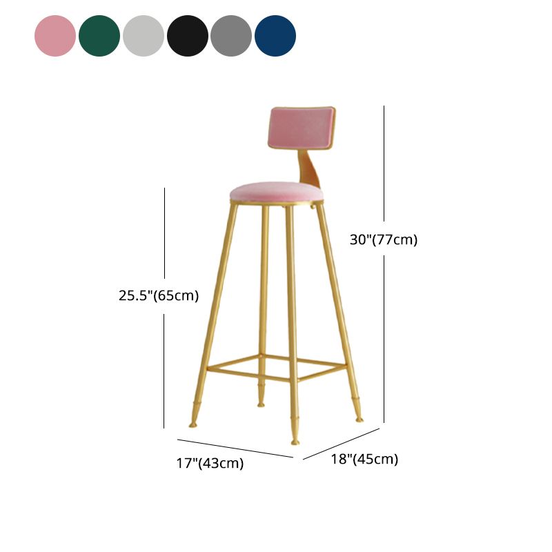 Glam Armless Backrest Counter Stool Iron Cafe Bar Stool with Pedal and Velvet Cushion