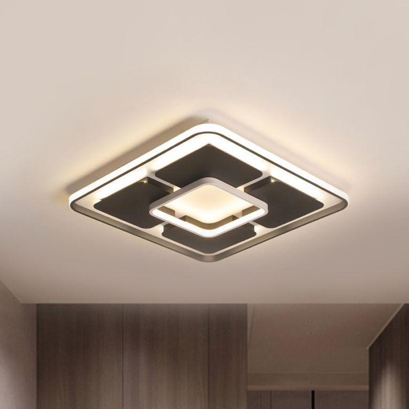 Square/Rectangle Flush Lighting Nordic Style Led Flush Mount Ceiling Light in Black and White, 18"/23.5"/35.5" W