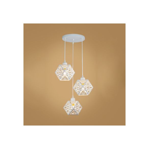 Loft Industrial Faceted Cage Anhängerlampe 3 Lichter Metallic Hanging Light mit einstellbarem Kabel in Weiß
