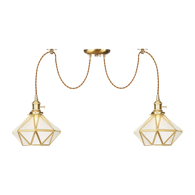 Gold 2/3/4 Heads Multiple Hanging Light Traditional Clear Water Glass Diamond Swag Pendant Lamp Fixture