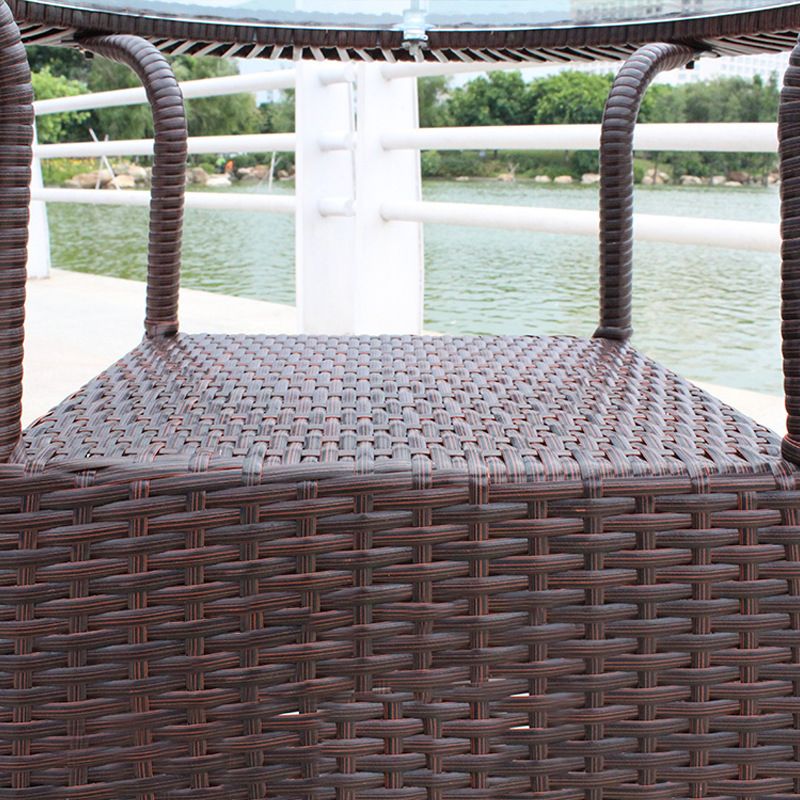 Modern Tempered Glass Outdoor Table Set 1/4/5 Pieces Dining Table with Rat Base