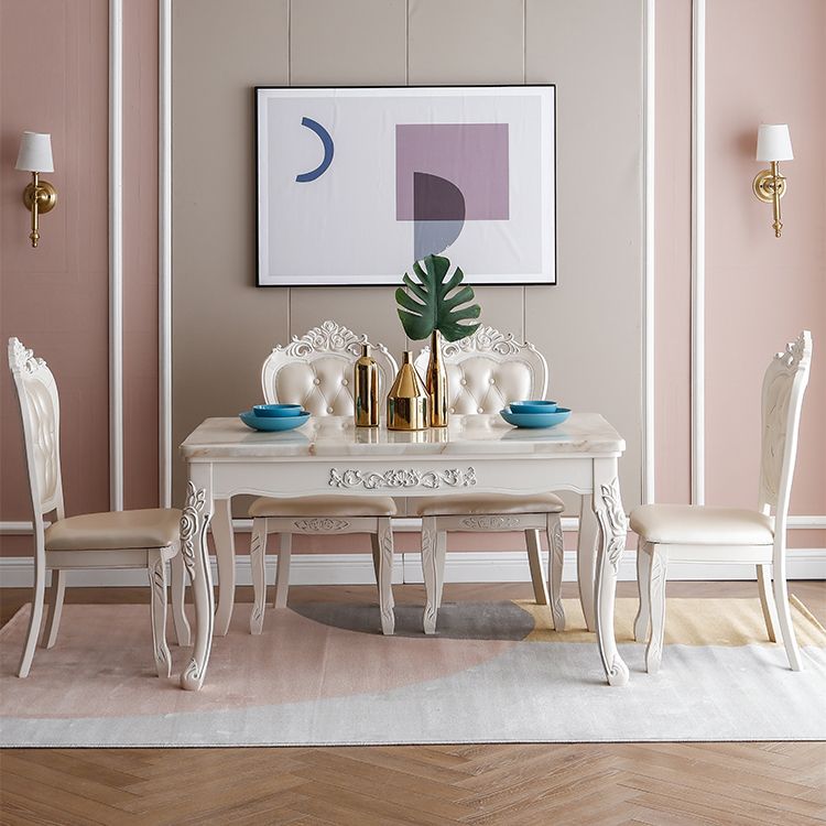 Vitoria Rectangle Shape Marble Table White Standard Dining Table for Kitchen