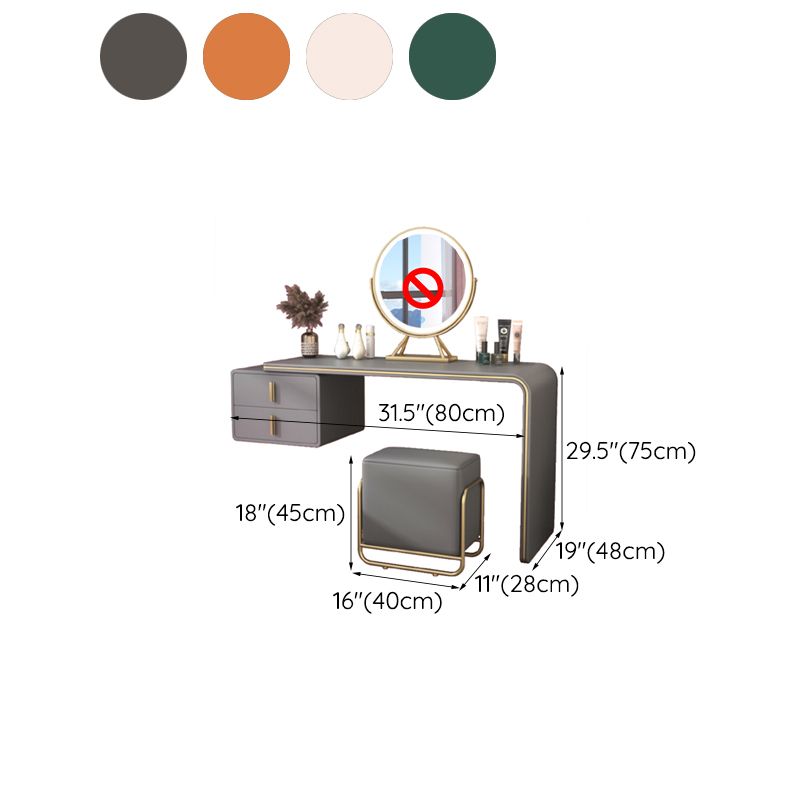 Glam Double Drawers Faux Leather Bedroom with Makeup Table and Stool Make-up Vanity