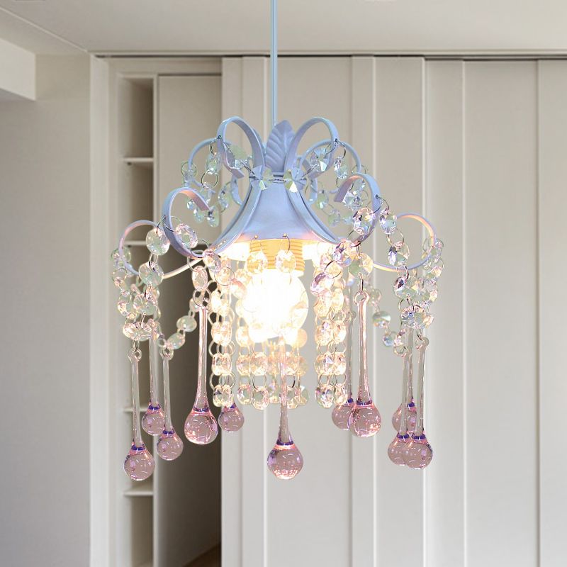 Cascade Restaurant Ceiling Lamp Minimalism Hand-Cut Crystal 1 Head Blue/Pink Down Lighting Pendant