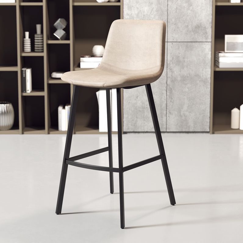 Glam Backrest Armless Counter Stool Iron Kitchen Bar Stool with Leather Cushion and Pedal