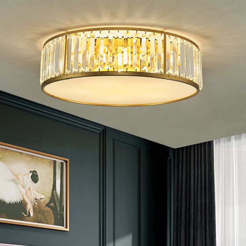 3/4/5 Lumière à la lumière du tambour contemporain Crystal Ceiling Flush Mount in Gold for Bedroom, 12.5 "/16.5" /20.5 " W