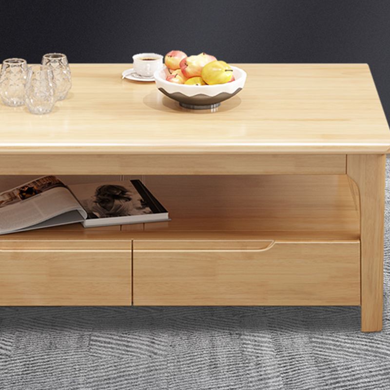 Rectangular 4 Legs Base Solid Wood Table Nordic Style Coffee Table with Storage Rack