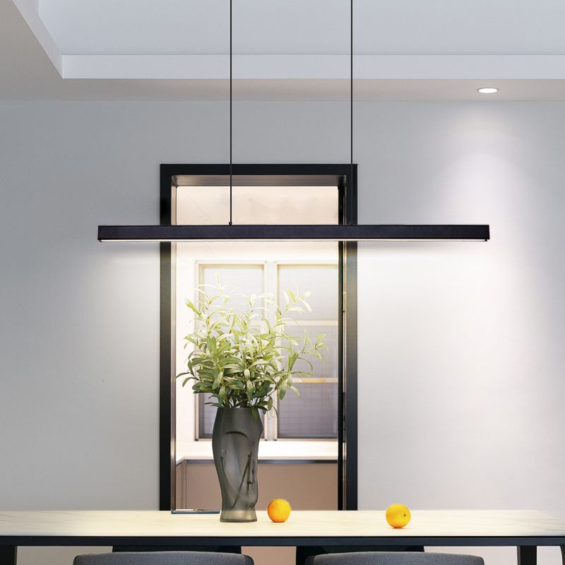 Modern Aluminum Island Light Linear 1-Light Restaurant Hanging Lamp with Acrylic Shade