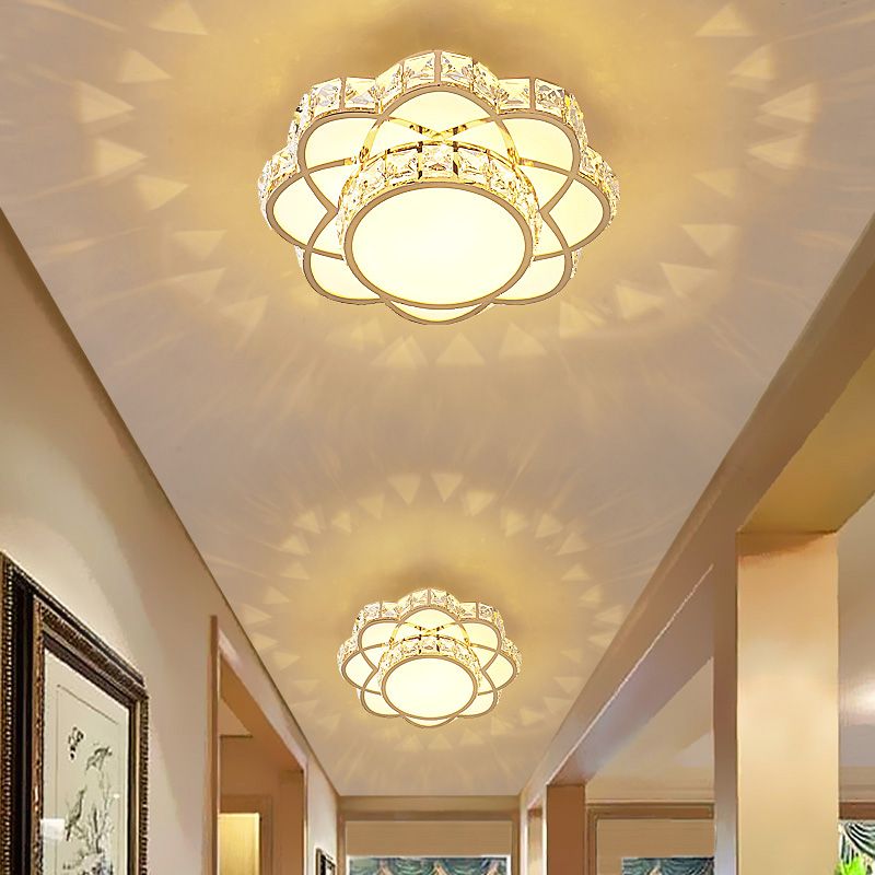 Floral Flush Plafond Licht Hedendaagse Kristal-Encrusted Gold LED Flush Mount Verlichting Fixture