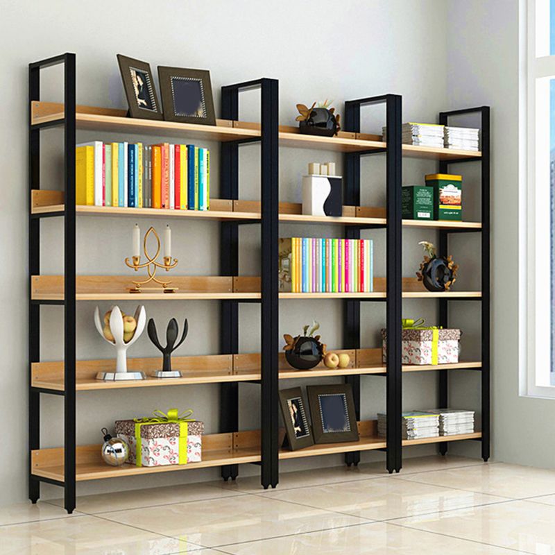 Vertical Industrial Etagere Bookshelf Steel Frame Solid Wood Shelf Bookshelf