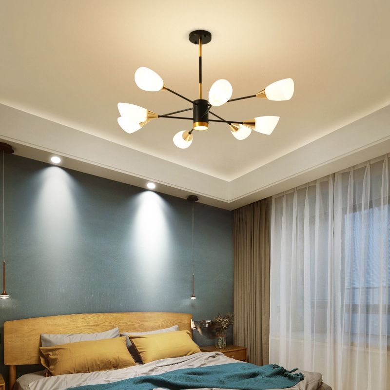 Modern Simplicity Spoke-Like Pendant Chandelier White Glass Hanging Light Fixture for Restaurant