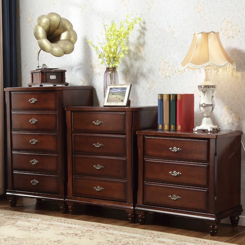 Traditional Wooden Bedroom Chest Vertical Storage Chest with Drawers