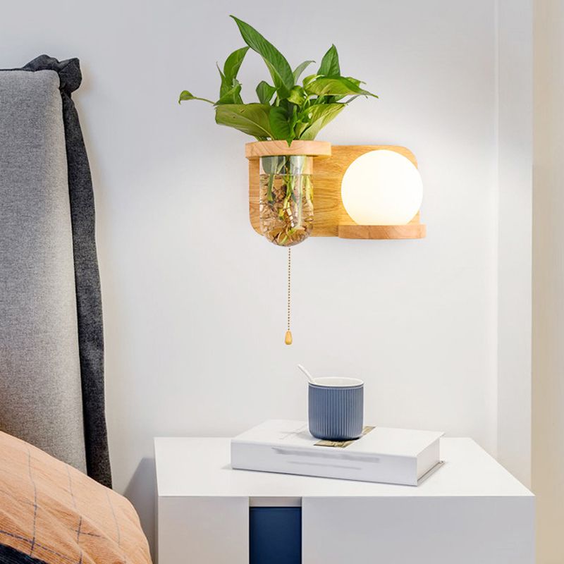 1 Light Wall Light Fixture Modern Wood Wall Mounted Lighting(plants not included)