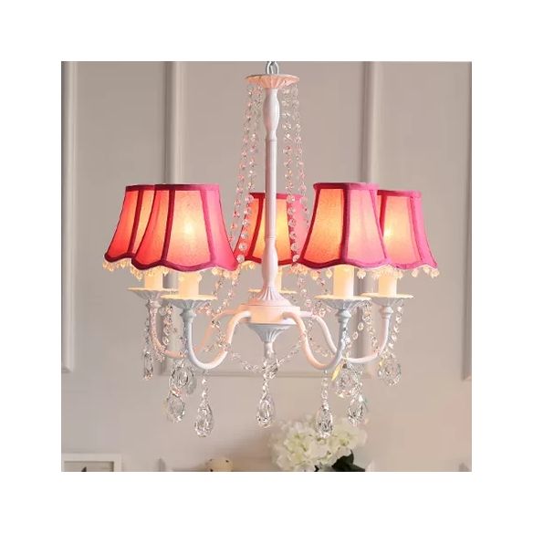 Babykristallkronleuchter, 5-Licht-Makkaron-Hängebliebe mit ausgestattetem Stofffarben, 23,5 "High x 22,5" im Durchmesser