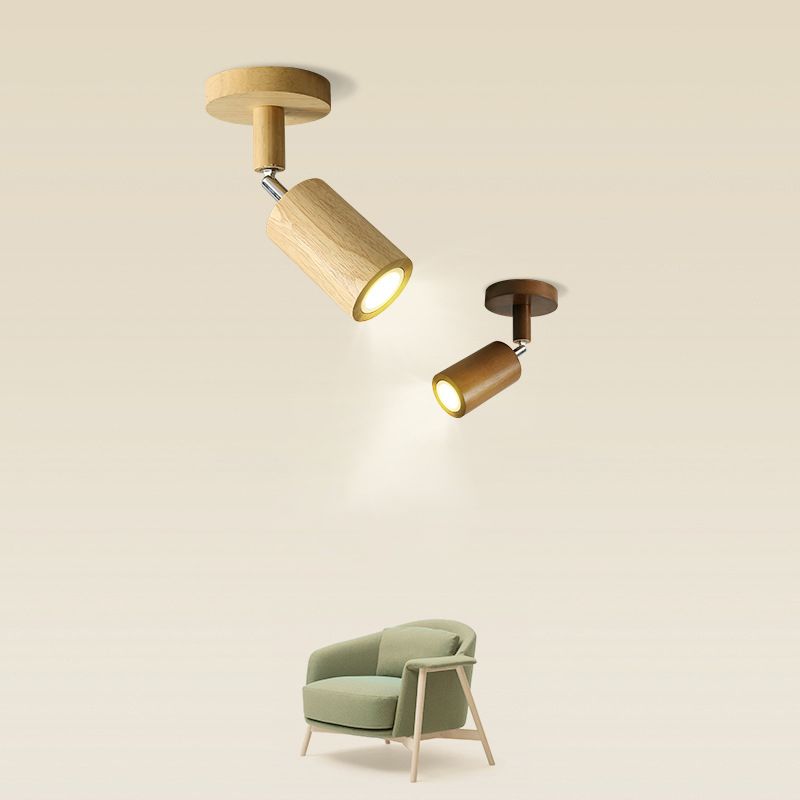 Adjustable Cylinder Semi Flush Wood LED Modernism Cylinder Flush Ceiling