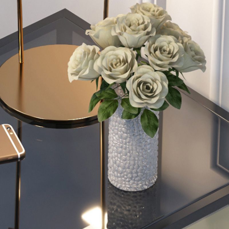 21 Inch H Night Table Open Storage Metal Glass Top Shelf Included Nightstand