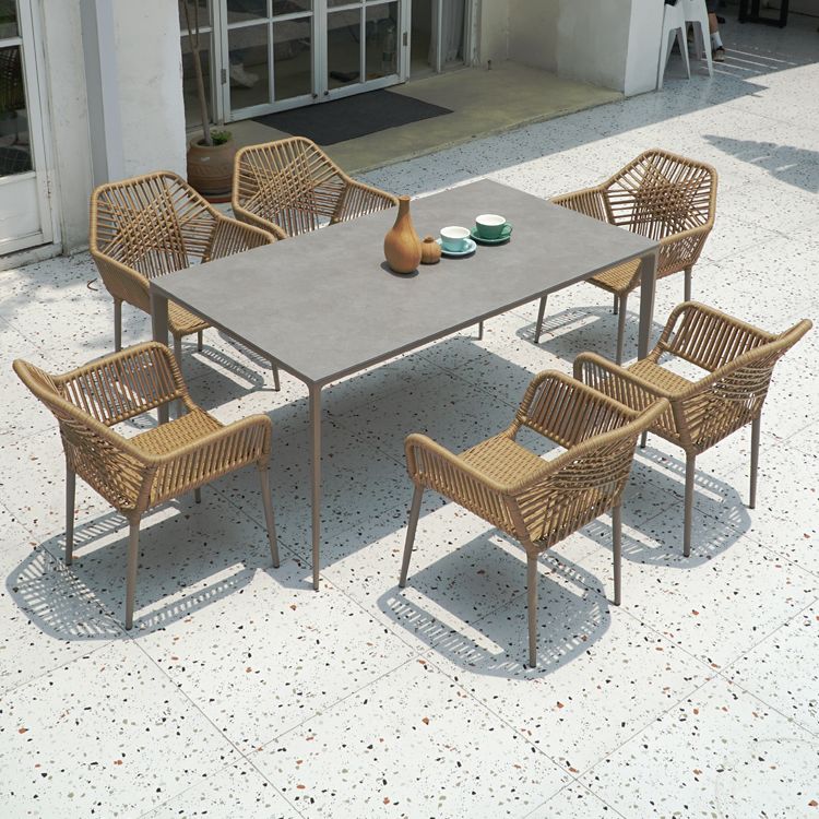 Boho Style Dining Set Stone Top 1/5/7 Pieces Dining Set with Metal Base