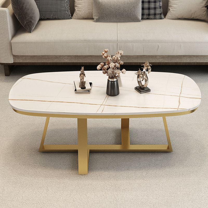 Stone Top Cross Legs Coffee Table 1 Single Oval Cocktail Table