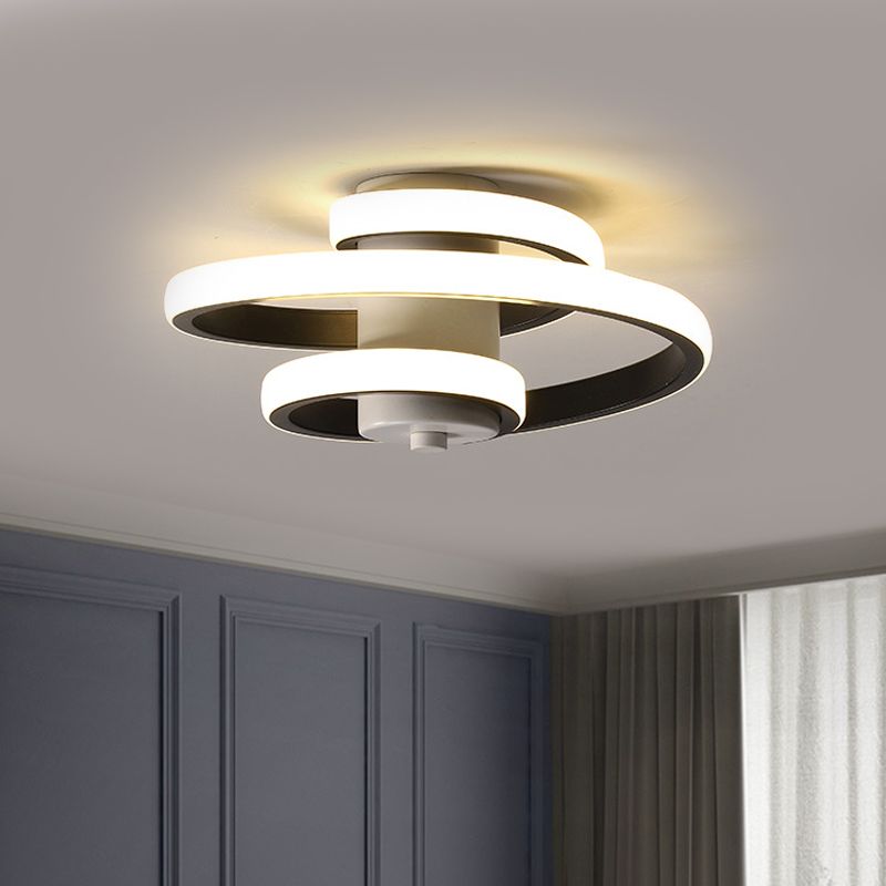 Spiral Metallic Ceiling Flush Simple Style Black/White LED Flush Mount Lamp in Warm/White Light for Corridor