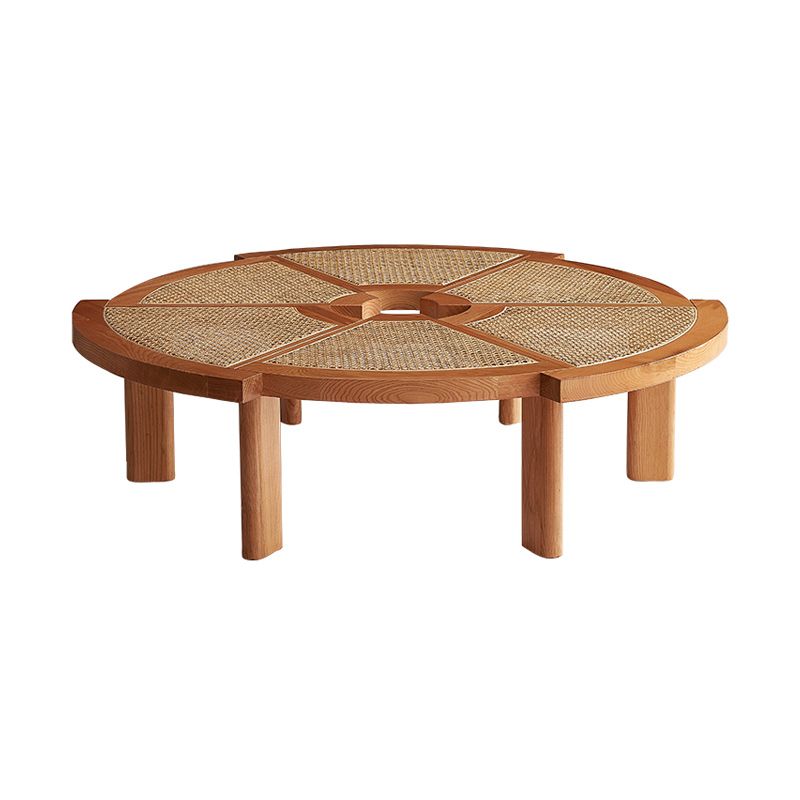 Scandinavian Rattan Cocktail Table Round Wooden Cocktail Table for Living Room
