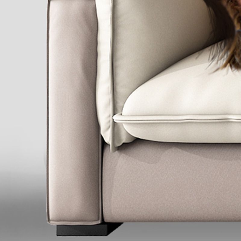 Stain Resistant Beige Stationary Faux Leather Living Room Square Arm Seating