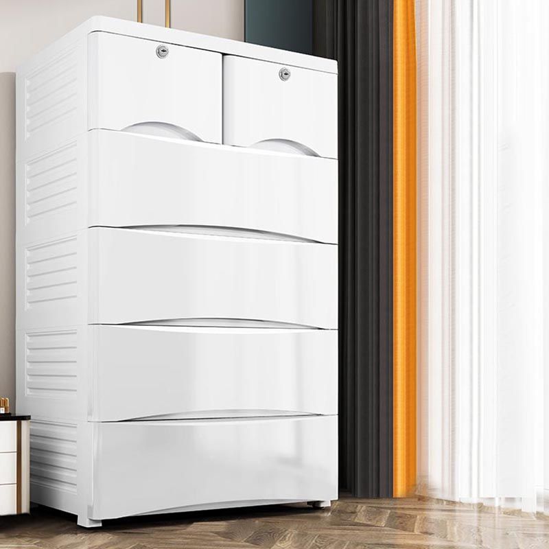White Plastic Wardrobe Armoire Contemporary Storage Cabinet with Drawer