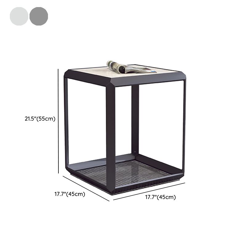 Geometric Slate & Glass Coffee Table Modern Simple Cocktail Table with Floor Shelf