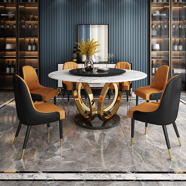 Glam 1/4/7 Pieces Round Dinette Set Sintered Stone Top Dining Table Set with Turntable