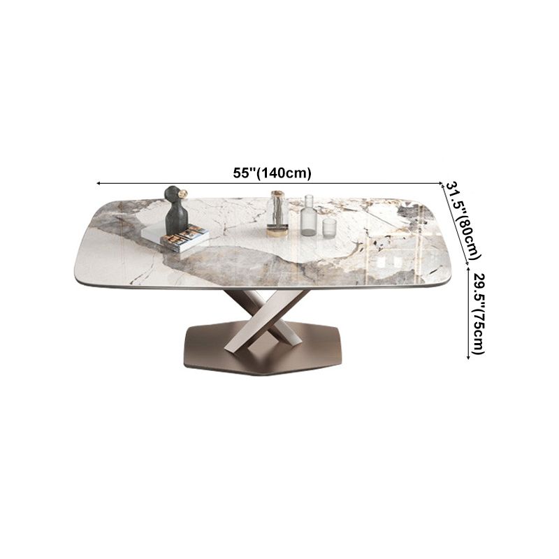 Mesa de lujo tradicional de acero inoxidable Mesa de piedra sinterizada con base de pedestal