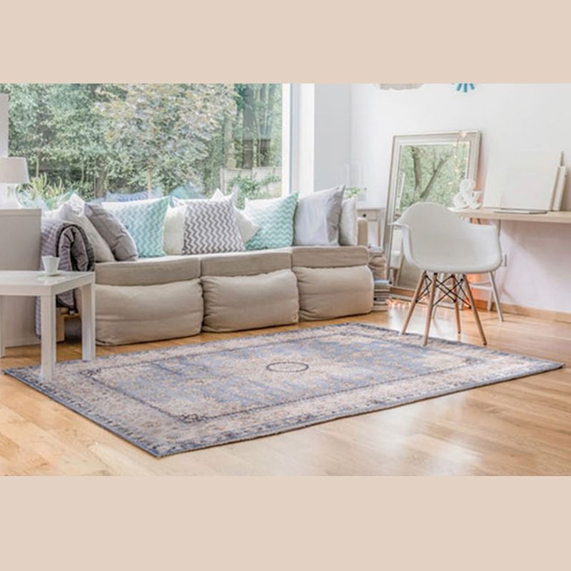 Elegant Red Tone Antique Carpet Polyester Medallion Indoor Rug Stain Resistant Rug for Living Room