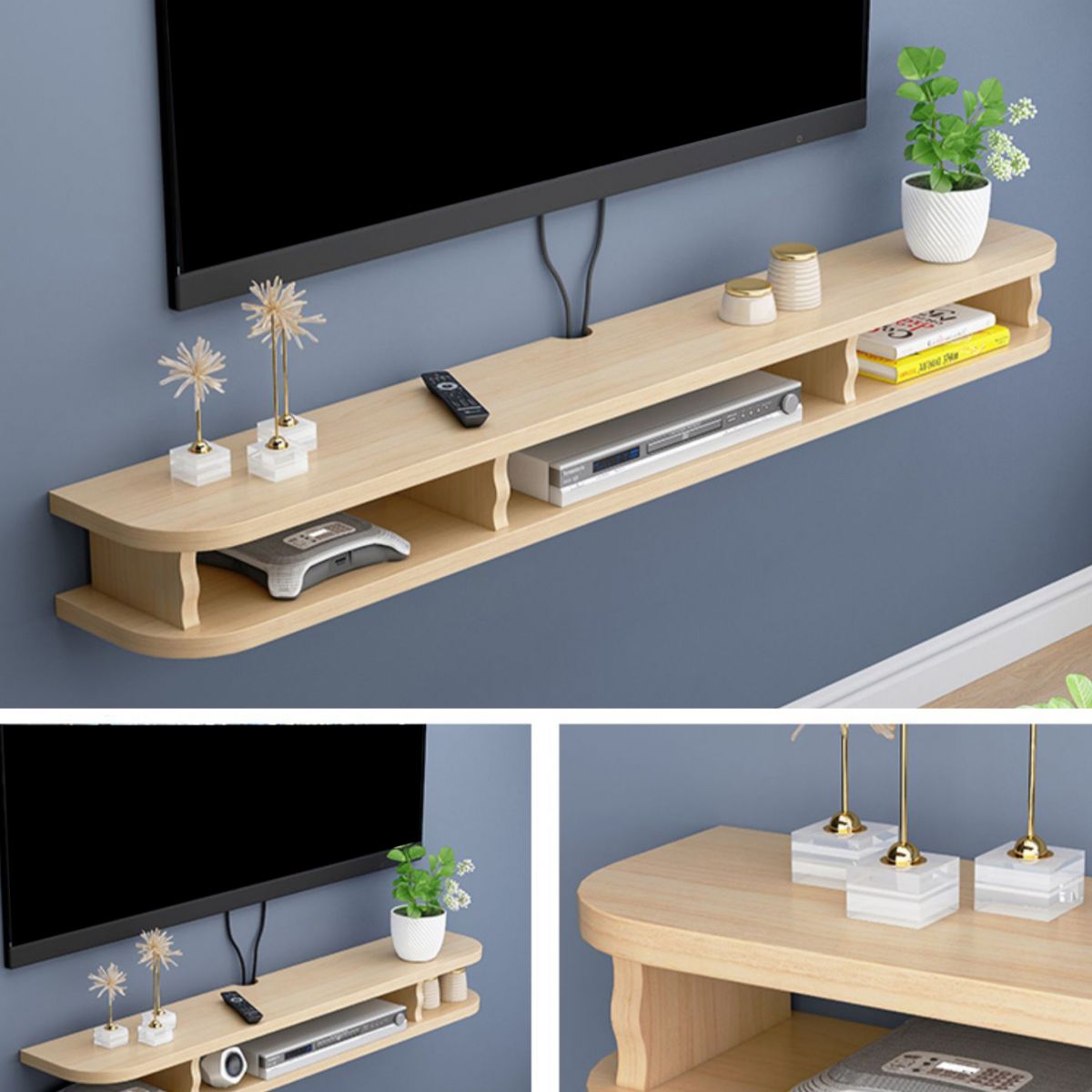 Engineered Wood Floating TV Stand Scandinavian Style TV Cabinet with Shelves