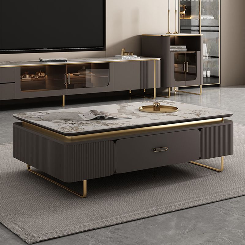 27" Wide Glam Cocktail Table Rectangle Stone Coffee Table with Drawer