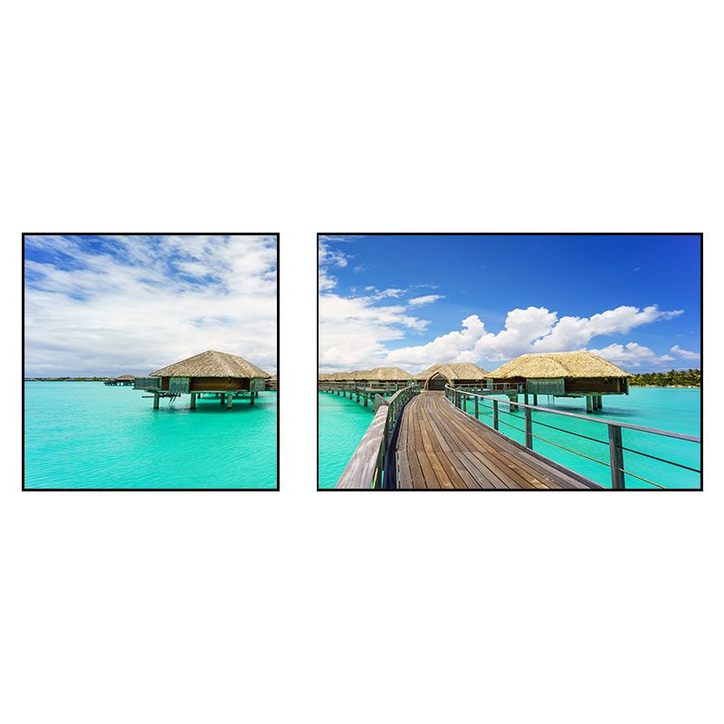 Tropics Sea Bridge Scenery Canvas Pastel Color Multi-Piece Wall Art Print for Living Room