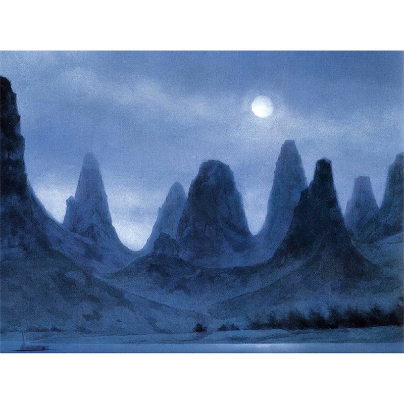 Giant Mountains Mural Decal Blue Non-Woven Fabric Wall Art for Home Decor, Custom