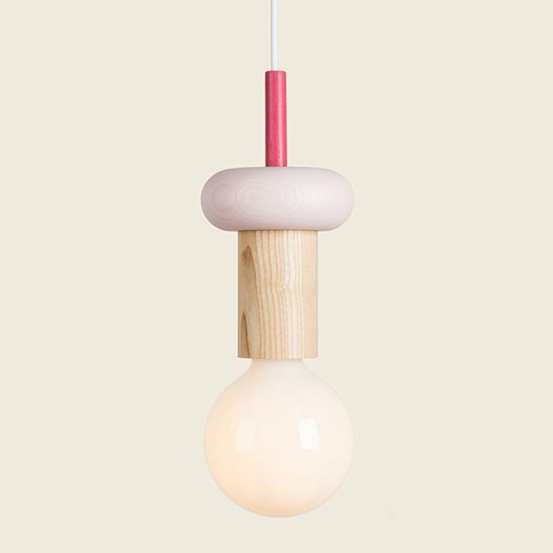 Solid Wood Small Pendant Lamp Macaron Style 1-Light Suspension Light