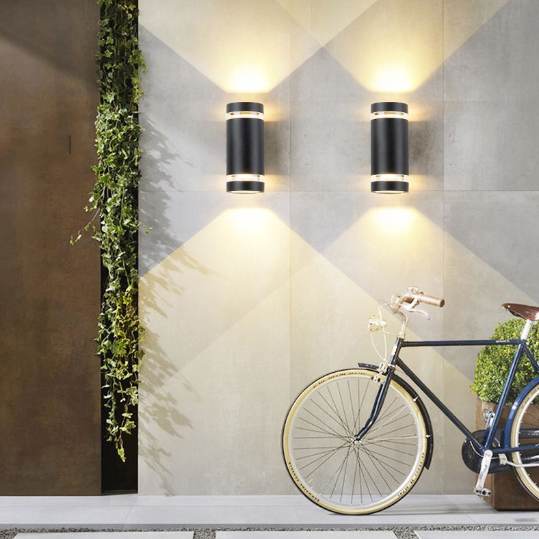 2-Lights Up & Down Lighting Cylindrical Wall Sconce 9" H Garden Corridor Lighting Fixture in Black