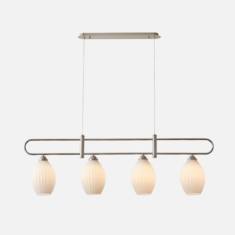 Drum Shape Glass Island Chandelier Modern Style Multi Lights Island Ceiling Light in White