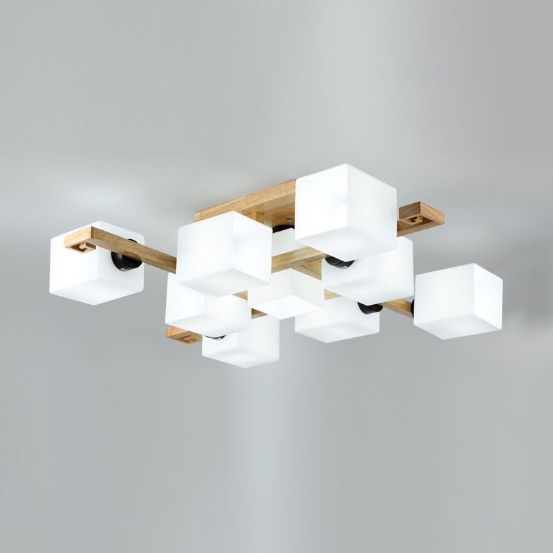 Square Shape Wood Flush Light Modern Style Multi Lights Flush Mount Fixture