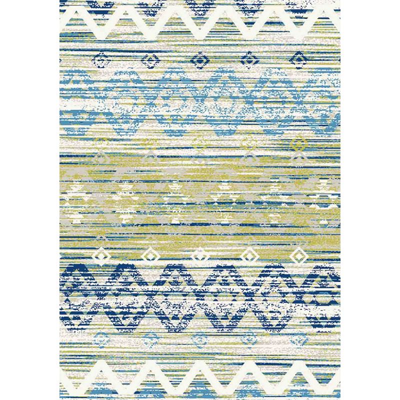 Vintage Tribal Pattern Rug Green and Blue Rug Polyester Washable Pet Friendly Anti-Slip Carpet for Living Room