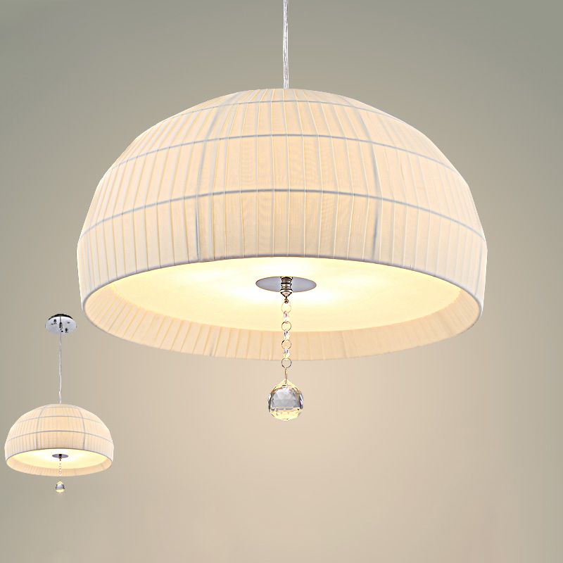 Semi Sphere Fabric Chandelier Minimal 5-Light White Hanging Ceiling Light with Dropped Crystal Ball